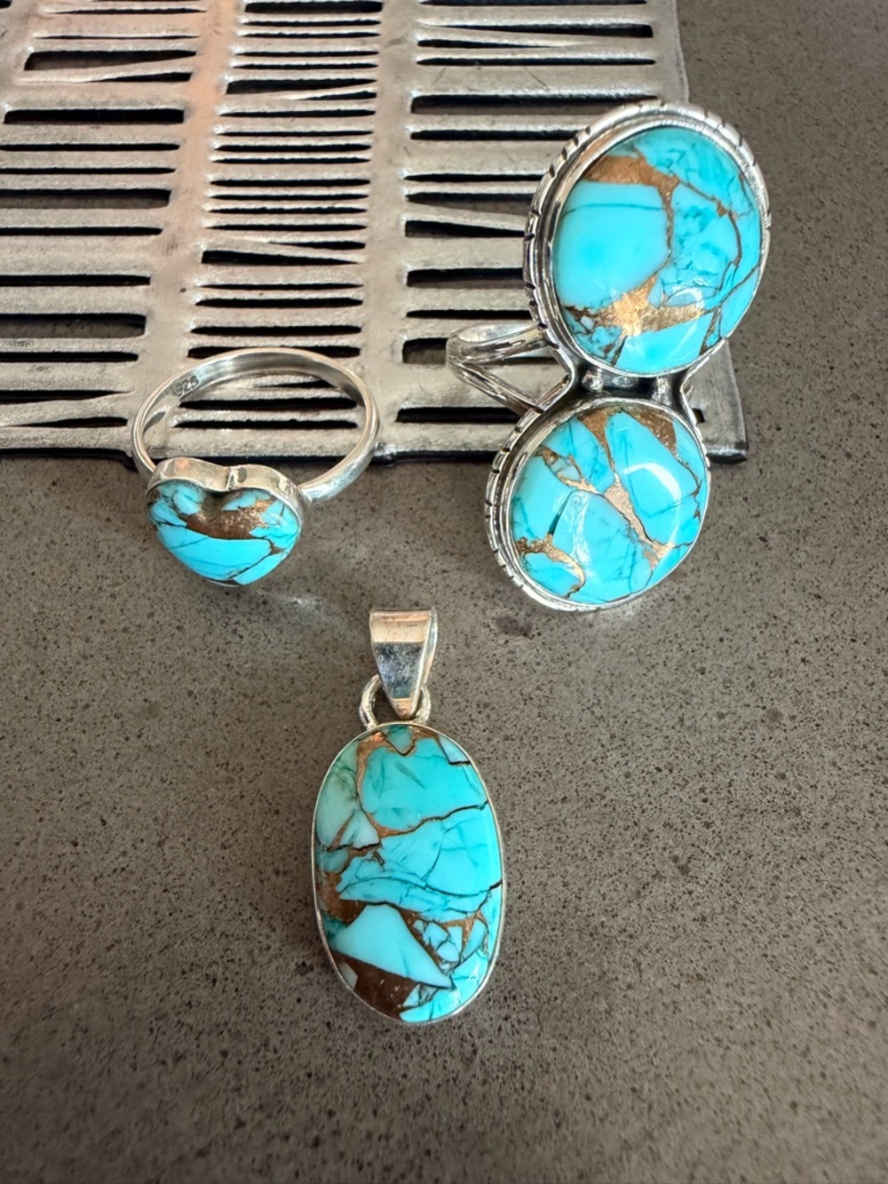 Turquoise Mint Dahlia Sterling Silver Ring & Pendant Set ✨ Size 6 | 925 SS